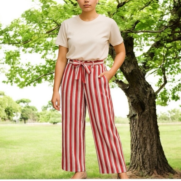 🦋 ⭐️HOST PICK⭐️7AVENUE STUDIO DESIGN NY Red tan & White Striped Flare Pants SZ 6 - Picture 1 of 15